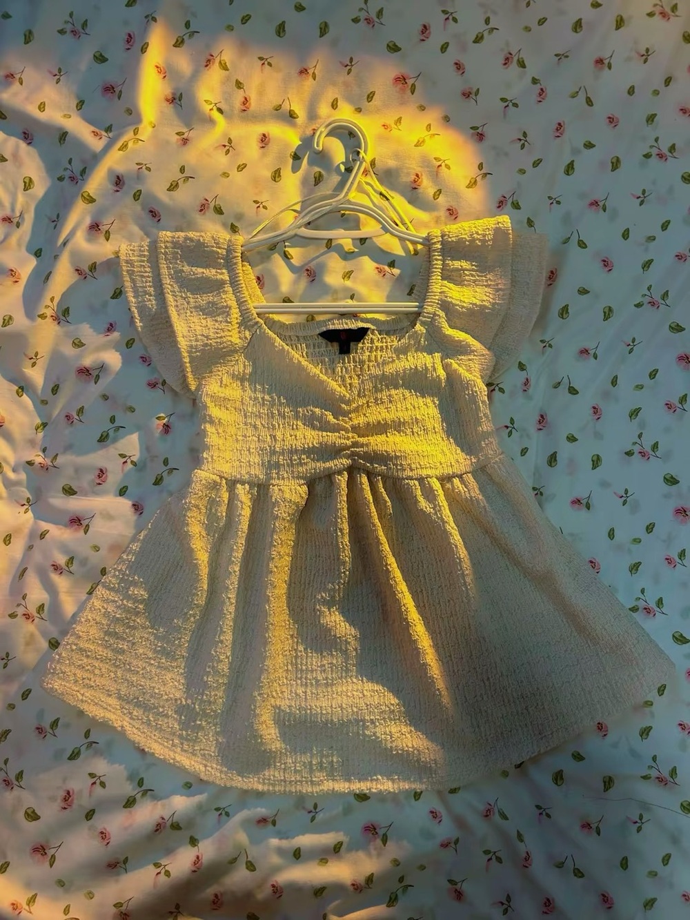 NOBO White/Cream Textured Short-Sleeve Babydoll Top Size S